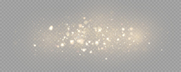 The dust sparks and golden stars shine with special light. Vector sparkles on a transparent background. . Stock royalty free vector illustration. PNG	
