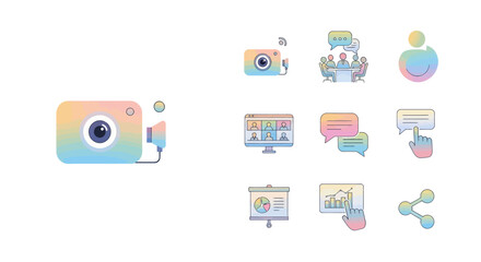 Watercolor-Style Digital Camera with Lens and Microphone.