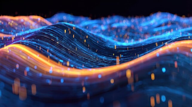 Data flow background with crypto waves and code, perfect for digital security, tech blogs, and innovative designs.