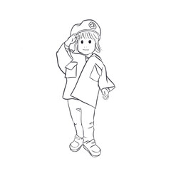 Line art illustration of a saluting child