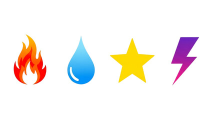Four Elements Icon Set: Fire Water Star Lightning