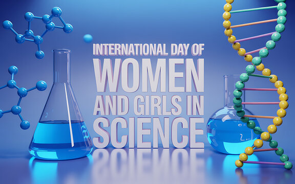 International day of women and girls in science with lab equipment - Powered by Adobe