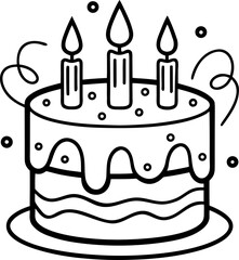 New Year cake with candles, outline drawing  ,coloring book vector, line art vector line art , black and white