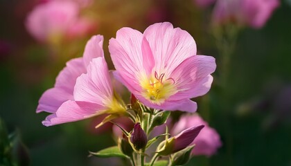 delicate pink evening primrose flowers in full bloom