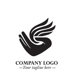 Minimalist Black Hand Logo Symbol on White Background in Clean Modern Silhouette Style
