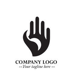 Minimalist Black Hand Logo Symbol on White Background in Clean Modern Silhouette Style