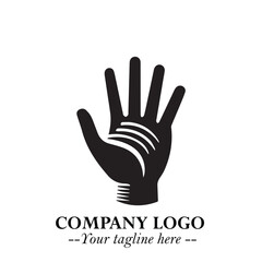 Minimalist Black Hand Logo Symbol on White Background in Clean Modern Silhouette Style