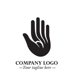 Minimalist Black Hand Logo Symbol on White Background in Clean Modern Silhouette Style