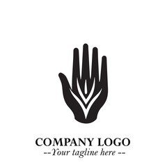Minimalist Black Hand Logo Symbol on White Background in Clean Modern Silhouette Style