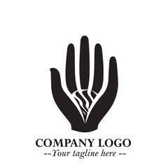 Minimalist Black Hand Logo Symbol on White Background in Clean Modern Silhouette Style