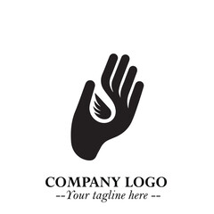 Minimalist Black Hand Logo Symbol on White Background in Clean Modern Silhouette Style