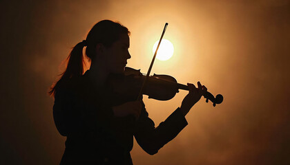 Fototapeta premium Woman playing violin in sunlight