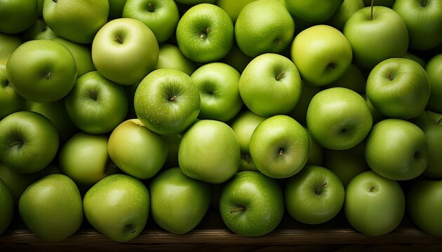 fresh green apples piled together in a vibrant display of fruit