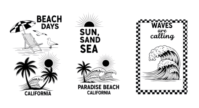 Beach scenes with palm trees sun and waves isolated on a transparent background sand