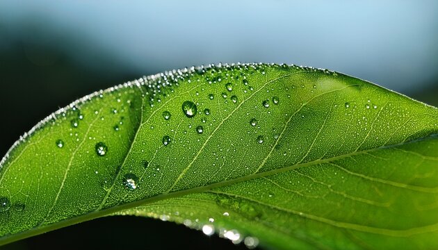 green leaf macro photography with dew drops