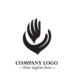 Minimalist Black Hand Logo Symbol on White Background in Clean Modern Silhouette Style