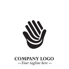 Minimalist Black Hand Logo Symbol on White Background in Clean Modern Silhouette Style