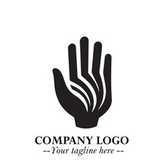 Minimalist Black Hand Logo Symbol on White Background in Clean Modern Silhouette Style