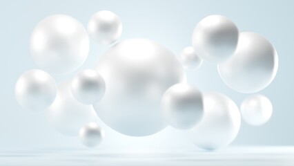 Abstract 3D Rendering of Floating White Spheres/Orbs, Suitable for Luxury, Purity, Scientific Concepts, and Clean Minimal Website Backgrounds.