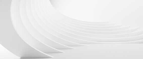 Minimalist 3D Abstract White Architecture Featuring Curved Parallel Fins, Excellent for Corporate Strategy, Futuristic Concepts, and Modern Design Presentations.