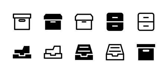 Archive Icon Set Line and Solid style for Data Storage