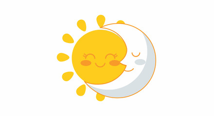 Smiling Sun and Moon Embracing Each Other with Cheeks.