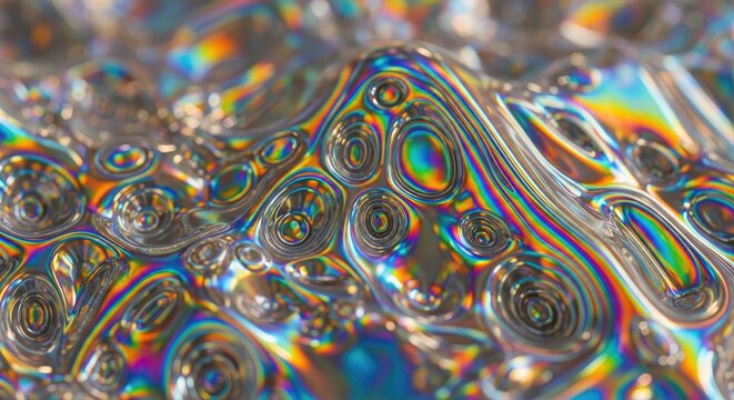 Close up of an iridescent surface with raised circular patterns design - Powered by Adobe