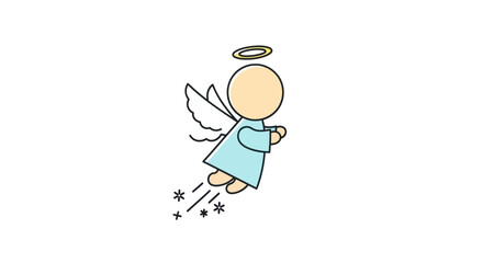 Simple Cartoon Angel with Halo and Wings Flying.