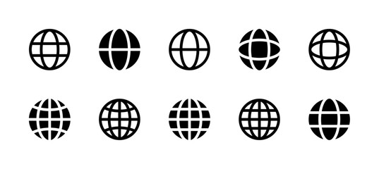 Globe Icon Set Line and Solid style for Worldwide Network