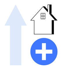 Obraz premium Upward arrow with house and cross symbolizing home growth, health trends, and improvement opportunities. Ideal for business, insurance, real estate, health, progress, wellness simple flat metaphor