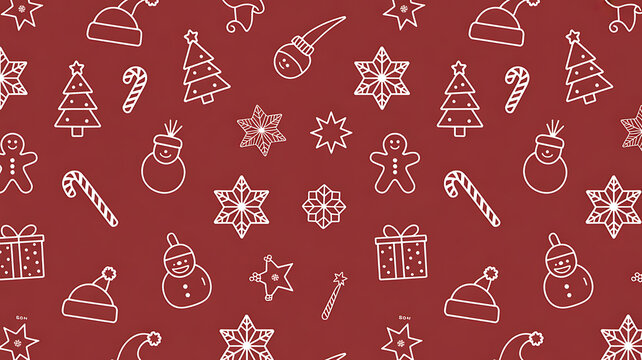 Festive christmas pattern with gingerbread man and christmas tree doodles