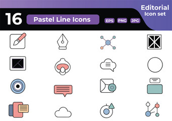 Pastel Line Icons Set with Creative Elements for Modern Design Projects Sixteen Unique Symbols for Web and Print Materials Engaging and Versatile Asset Pack