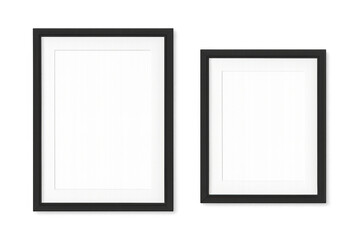 Obraz premium Two empty black rectangular frames with blank white borders, presenting a customizable mockup on a transparent background