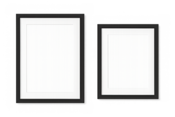 Two empty black rectangular frames with blank white borders, presenting a customizable mockup on a transparent background