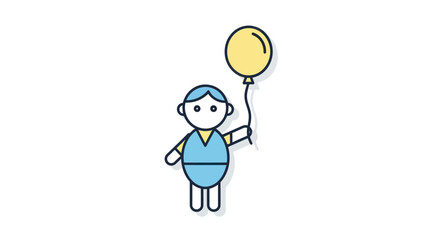 Cartoon Boy Holding a Yellow Balloon Simple Illustration.