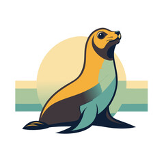 flat sea lion vector clean minimal ocean mammal
