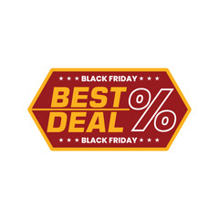 A modern hexagon-shaped label featuring the text “Black Friday Best Deal” designed with bold typography and a dynamic promotional style, perfect for marketing materials, online ads, and seasonal sales