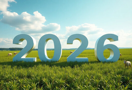 2026 anno 3d, prato erba verde, duemilaventicinque, Buon Anno Felice