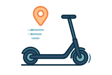Electric scooter ride sharing service icon with map location pin for urban mobility