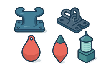 Marine nautical equipment featuring mooring cleat shackle buoy and beacon light
