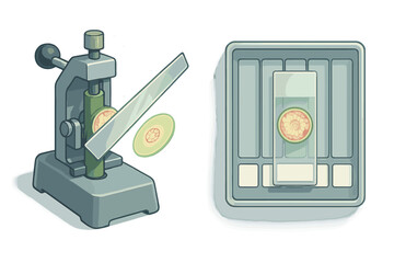 Microtome laboratory equipment slicing biological samples onto microscope slides for research