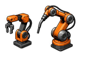 Modern orange factory robotic arms symbolizing industrial automation and advanced technology