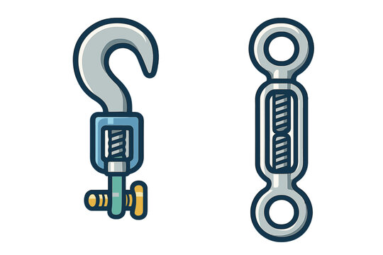 Heavy-duty industrial rigging equipment set with safety hook and metal turnbuckle device