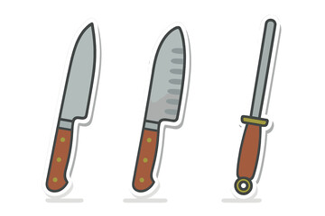 Essential kitchen cutlery set featuring two different chef knives and a sharpening steel