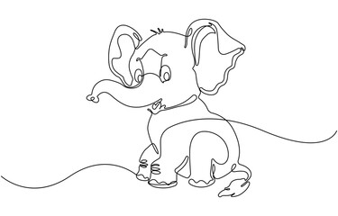 Continuous one line drawing Cute elephant.