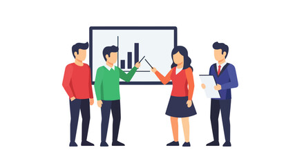 Business Team Presenting Data Analysis on Whiteboard with Charts.