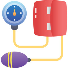 Medical Blood Pressure Monitor Device With Sphygmomanometer Cuff and Bulb In Blue Yellow Purple And Red Colors Isolated On White Background For Health Check Up And Cardiology