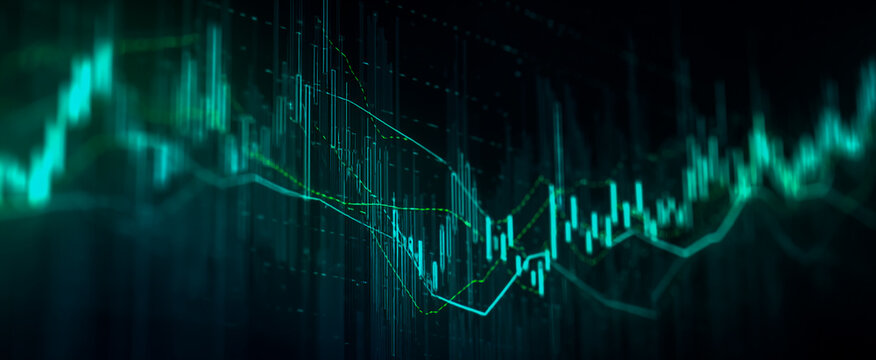 Abstract digital waveform visualization with glowing green lines on a dark background