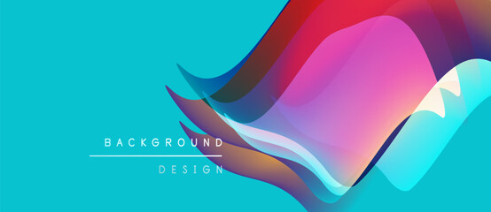 Obraz premium Abstract flowing shapes, vibrant colors. Turquoise background contrasts pink, purple, black waves. Modern design element.