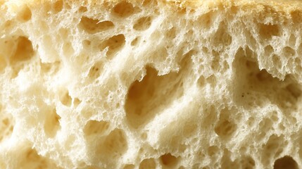 Close-up of fresh yeast bread showing airy texture and crumb structure